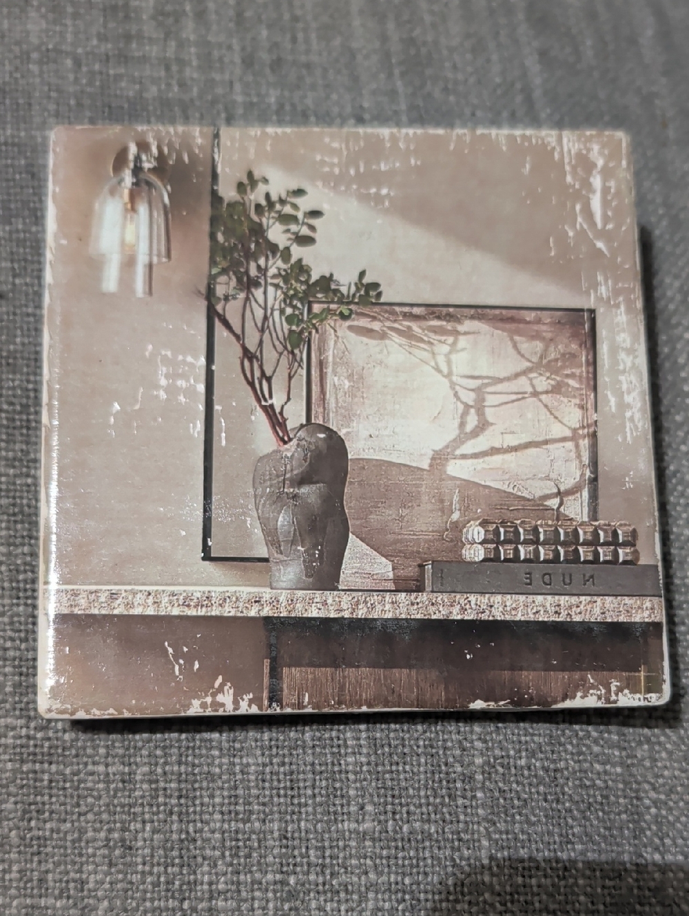 Vintage Style Art Tile Coaster with Neutral Still Life Handcrafted